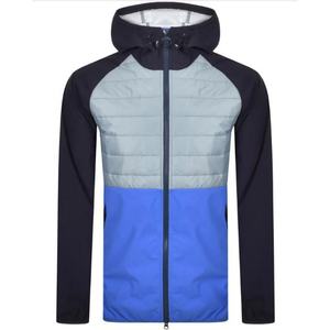 Chaquetas acolchadas ligeras para hombre, chaqueta de invierno transpirable azul, capucha con cremallera frontal, decoración de piel de oveja, tela de poliéster de talla grande - Product Image 1