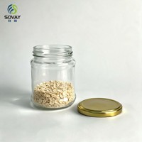 Stoples Kaca Transparan Kapasitas Sedang 280ml, Wadah Kaca Pendek untuk Pengemasan Jelly, Marmalade, dan Makanan Penutup Buah