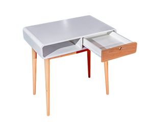 Escritorio de ordenador de color natural de tendencia con almacenamiento y detalles en blanco Multifuncional hecho de madera de caucho MDF y chapa de fresno - Product Image 3