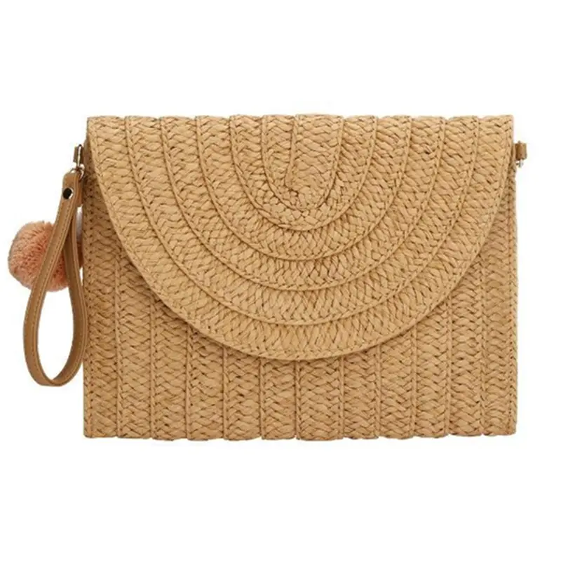 2024 summer autumn Korean chain shoulder handbag straw crossbody bag clutch for women