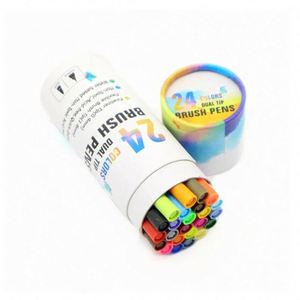 2025 Hot Selling Dual-tip 24 Art Water <b>Color</b> 1-2mm Brush <b>Pen</b> Marker for Kids DIY Painting and Drawing Cylinder Package Set - Product Image 3
