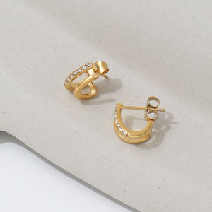 Pendientes Minimalistas de Dos Filas con Baño de Oro de 18K, Resistentes al Agua y al Deslustre, en Acero Inoxidable, Joyería Minimalista - Product Image 1