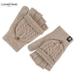 Gants tricotés chauds d'hiver pour femmes mitaines sans doigts convertibles Jacquard demi-doigt Flip ski en plein air - Product Image 5