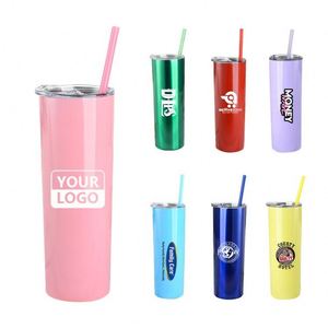 Custom Logo 20oz Stainless Steel Tumbler Double Wall Straight Sublimation Blank Coffee <b>Mug</b> Skinny Tumbler with Straw and <b>Lid</b> - Product Image 5