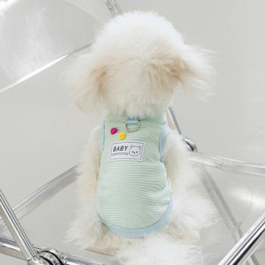 Lindo Chaleco para Perro con Diseño de Osito de Peluche, Rayas Verdes y Azules, Poliéster, Primavera Verano, Arnés para Mascotas - Product Image 3