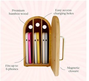 Điện thoại Hộp điện thoại chủ trang trí cho nhà giữ 6 điện thoại gia đình thời gian tre gỗ với sạc lỗ - Product Image 2