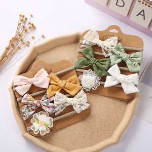 Recién llegado, accesorios para el cabello de bebé, conjunto de nailon de encaje de primavera Súper suave, flores estampadas, diadema elástica de alta elasticidad para bebé, dulce - Product Image 3