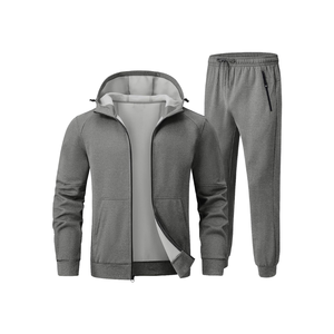 Ensemble de survêtement unisexe pour homme, respirant, en molleton, 2 pièces, polyester/coton, grande taille, logo personnalisé, jogging - Product Image 1