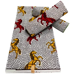 卸売カスタムプリントコットンワックス生地赤い馬と黄色い馬のパターンデザイン6ヤード/個縫製用アフリカ生地