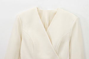 Blazer Casual de Manga Longa com Decote em V em Duas Cores para Mulheres - Product Image 4