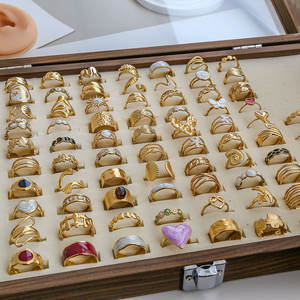 <span class=keywords><strong>Bague</strong></span> pour femme en acier inoxydable, inaltérable, cloutée, forme géométrique, électroplaquée, au style affirmé - Product Image 2