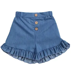 Baby kids ruffle cotton denim pants & shorts for girls with button