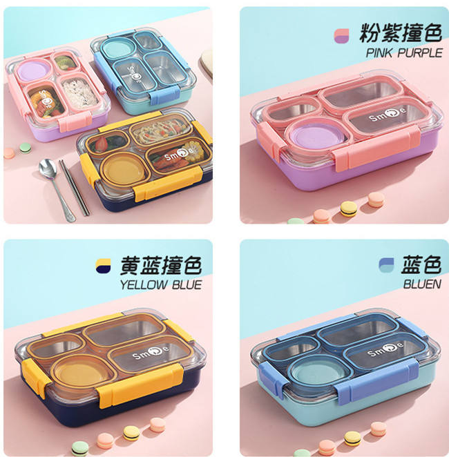 900ML 4 compartments+PP bowl 150ML+spoons and chopsticks