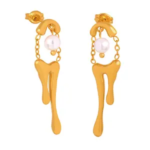 Fashionable Retro Design 18K Gold Plated Stainless Steel Jewelry Hypoallergenic Chunky Waterdrop Teardrop Earrings For Women