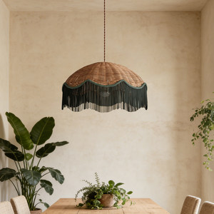 Lampe suspendue rétro en rotin avec pompons, lustre rond à six têtes pour salon, chambre à coucher, décoration de la maison - Product Image 2