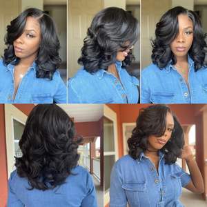 Perruques en cheveux humains ondulés souples, perruque courte ondulée rapide, perruque bob ondulée pour femmes noires, cheveux humains noir naturel - Product Image 6