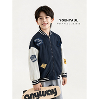 Blouson Bomber Varsity Garçon YOEHYAUL OD63J3029 Automne Hiver avec Détails Patchwork, Manteau Réversible Personnalisé, Vêtement d'extérieur Streetwear pour Enfants