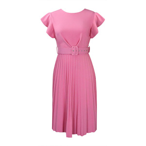 Abito Estivo da Donna con Maniche a Volant, Tinta Unita, Plissettato, Elegante e Semplice per Ufficio, con Cintura - Product Image 5