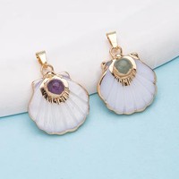 Pendentif en améthyste incrustée de coquillages avec bordure dorée, collier DIY pour occasions festives