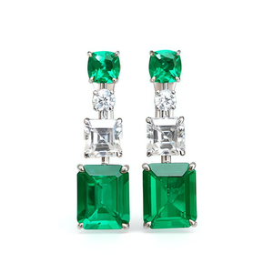 Orecchini Pendenti Classici con Zircone Verde e Cristallo Taglio Smeraldo, Montatura a Griffe con Strass, Gioielli alla Moda da Donna per Feste - Product Image 1