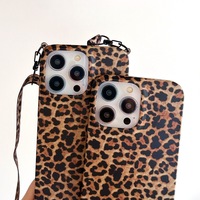 Coques de Téléphone Souples IMD Rétro Marron Léopard à Imprimé Animal avec Dragonne et Support Anneau pour iPhone 15 16 Pro 17 Air 17PM