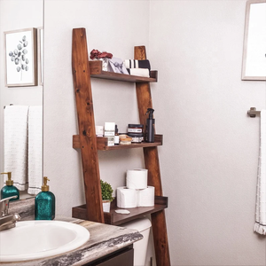 Étagère de rangement rustique à 3 niveaux en bois, style échelle, à poser sur les toilettes, pour l'organisation de la salle de bain - Product Image 3