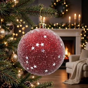 Boule de Noël en plastique rose pailletée de haute qualité, décoration suspendue pour arbre, ciel étoilé, décoration de fête - Product Image 2