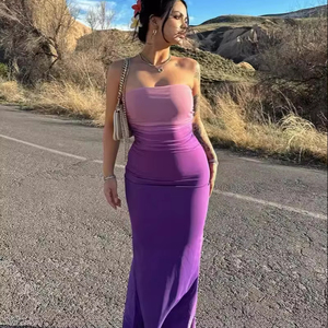 Vêtements pour femmes en gros, style européen et américain, été, <span class=keywords><strong>coupe</strong></span> ajustée, jupe crayon <span class=keywords><strong>mi</strong></span>-longue sexy sans bretelles à <span class=keywords><strong>dégradé</strong></span> de couleurs - Product Image 1