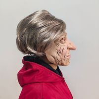 Masque de grand-mère réaliste en gros d'usine avec perruque, masque de fête amusant en latex souple pour femme âgée, masque intégral pour la tête