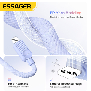 ESSAGER ES-X73 Premium coloré tressé 1 2 mètres 3A 2.4A 29W charge rapide Usb Type C à Ip câble de chargeur de téléphone - Product Image 6