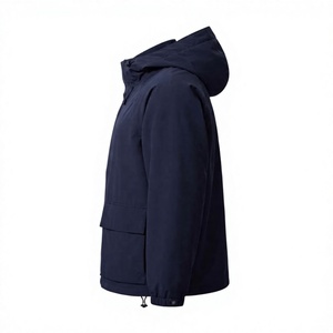 Custom <b>Men's</b> Winter Navy Blue Lined Polyester <b>Safari</b> Hooded <b>Jacket</b> Waterproof Breathable Windproof Lightweight Zip-Up Casual - Product Image 5
