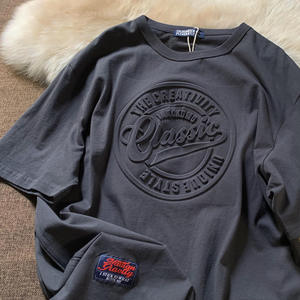 T-Shirt Uni Surdimensionné 100% Coton à Grammage Élevé, Vêtement Streetwear à Manches Courtes avec Logo Personnalisé Imprimé en Relief - Product Image 3