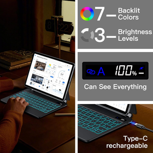 Tastiera magica per Samsung <span class=keywords><strong>Galaxy</strong></span> <span class=keywords><strong>Tab</strong></span> <span class=keywords><strong>S8</strong></span> S9 11 pollici con Touchpad Wireless magnetico staccabile in pelle 7 custodia retroilluminata - Product Image 4