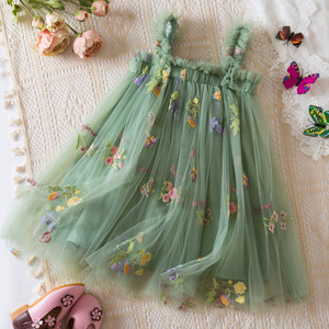 Nouvelle Robe d'été pour Filles à Bretelles en Tulle, Broderie Florale, Manches Volantes, Jupe Princesse Moelleuse, Vente en Gros Personnalisée, Tenue de Fête pour Enfants - Product Image 3
