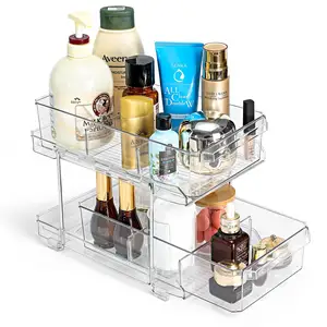 Chariot de rangement de <span class=keywords><strong>cuisine</strong></span> moderne en plastique mince étagère de rangement de <span class=keywords><strong>cuisine</strong></span> organisateur transparent à 2 niveaux avec séparateurs - Product Image 1