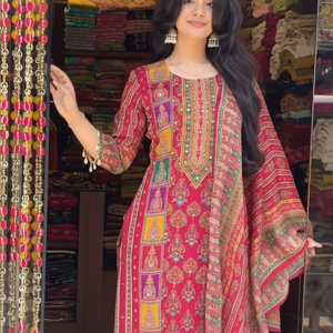 Nouvelle arrivée très vendue, ensemble de salwar kameez, imprimé numérique Maslin, travail lourd de miroirs, fantaisie, latkan, traditionnel, fête, mariage - Product Image 1
