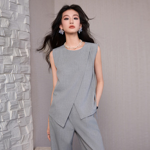 Women's Two Piece Suit Set Sleeveless Asymmetrical Solid Color Breathable No Wrinkle Treatment Leisure Wear - Product Image 1