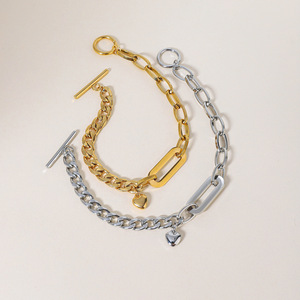 Elegante pulsera de cadena cubana con dije de corazón para mujer, joyería de moda, diseño geométrico en tono dorado y plateado, regalo. - Product Image 3