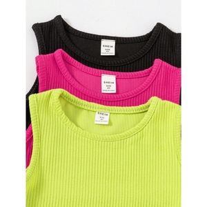 Sporty Activewear <strong>Neon</strong> Bright Colors Ribbed Fabric Cropped Tank Top Letter Print Elastic Waistband Girl Customize <strong>Kids</strong> <strong>Clothes</strong> - Product Image 3