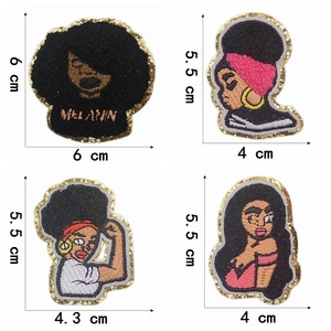 New Arrival Black Girl Patches Machine Embroidery Iron on Glitter Chenille Black Girl Patches for Decoration - Product Image 4