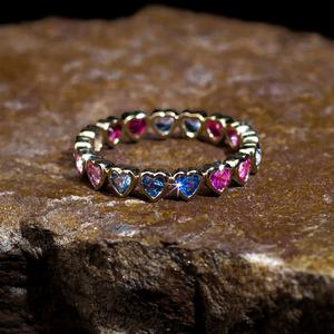 Bague tendance arc-en-ciel, coupe cœur, or jaune 9k, corindon, pour femmes, émeraude de laboratoire - Product Image 6