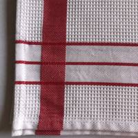 Serviette en tissu gaufré avec rayures rouges, serviette de table en nid d'abeille blanche pour hôtel, restaurant, café, taille personnalisée