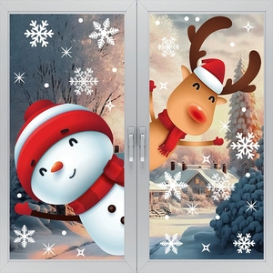 Juego de Adhesivos Navideños para Ventanas, Copos de Nieve, Papá Noel, Renos, Muñeco de Nieve, Adhesivos Estáticos para Vidrio, Sin Residuos, Decoración para Fiestas - Product Image 2