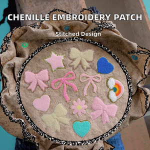 En gros, écussons brodés en chenille thermocollants, motifs nœud, cœur, étoile, fleur, arc-en-ciel, pour vêtements, chemises, sacs et accessoires - Product Image 2