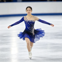 Robe de patinage artistique bleu royal et noir à strass dégradés, dos ouvert croisé, pour compétition de patinage sur glace