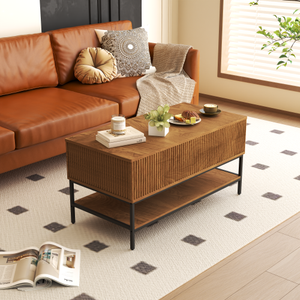 Table basse relevable rectangulaire de 39,4 pouces, style farmhouse avec rangement dissimulé et étagère inférieure, pieds <span class=keywords><strong>en</strong></span> acier robustes - Product Image 6