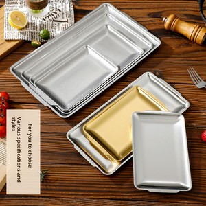 Vassoio Rettangolare in Acciaio Inox 304, Piatto per Barbecue Stile Coreano, Piatto per Bistecche, Vassoio per Carne, per Ristoranti Hot Pot, Finitura Oro Antico - Product Image 4