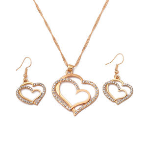 Conjunto de joyería en forma de corazón, collar y aretes de aleación chapados en oro para boda, accesorios de moda románticos para mujer - Product Image 5