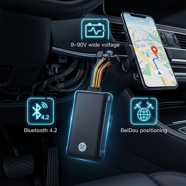 4G GPS Tracker for Vehicle Bluetooth 4.2 Real-Time Car Locator Beidou Dual Positioning 9-90V Wide Voltage Anti-Theft Device
