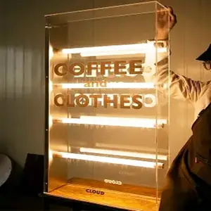 Toko kopi kreatif populer kotak lampu LED penggunaan luar ruangan lampu penanda keluar iklan bahan akrilik HD untuk tanda cahaya luar ruangan